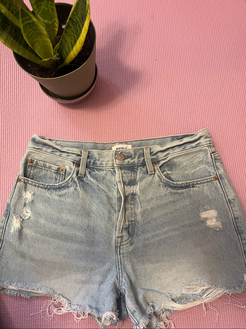pistola Light Blue Distressed Jean Shorts